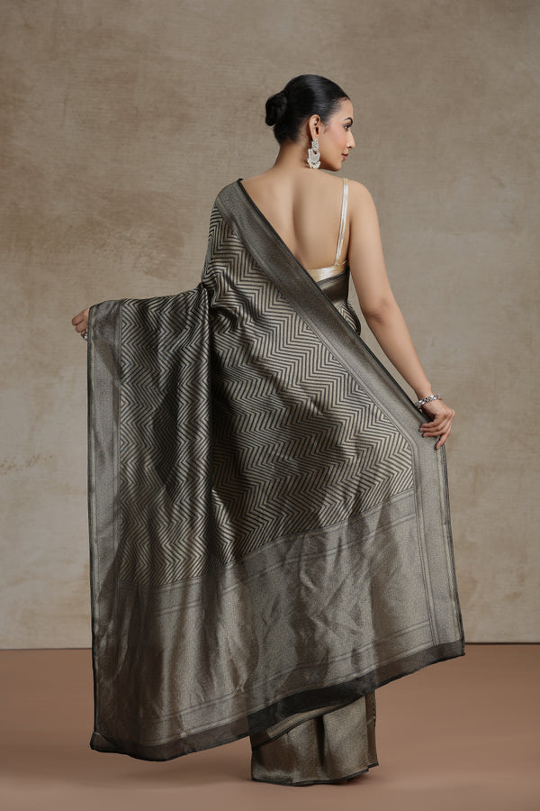 Black Dola Silk Saree with Woven Detailing