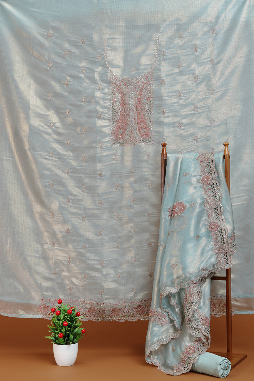 Blue-Grey Kurta with Intricate Embroidered Front Panel