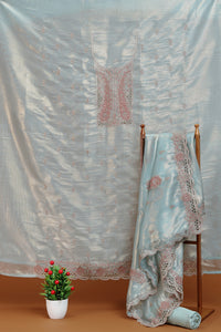 Blue-Grey Kurta with Intricate Embroidered Front Panel