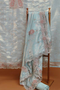 Blue-Grey Kurta with Intricate Embroidered Front Panel