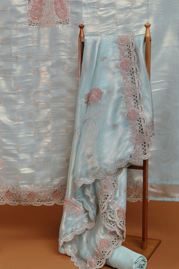 Blue-Grey Kurta with Intricate Embroidered Front Panel