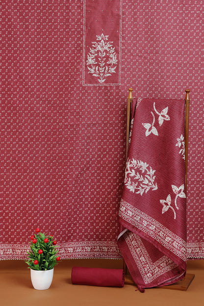 Maroon Floral Printed Dupatta with Border Detailing