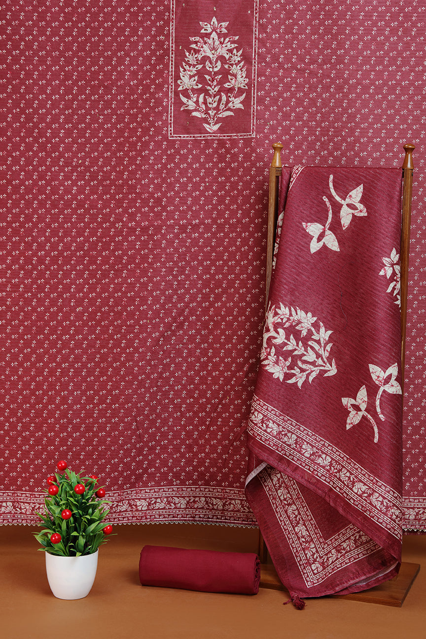 Maroon Floral Printed Dupatta with Border Detailing