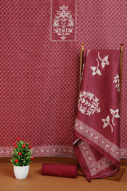 Maroon Floral Printed Dupatta with Border Detailing