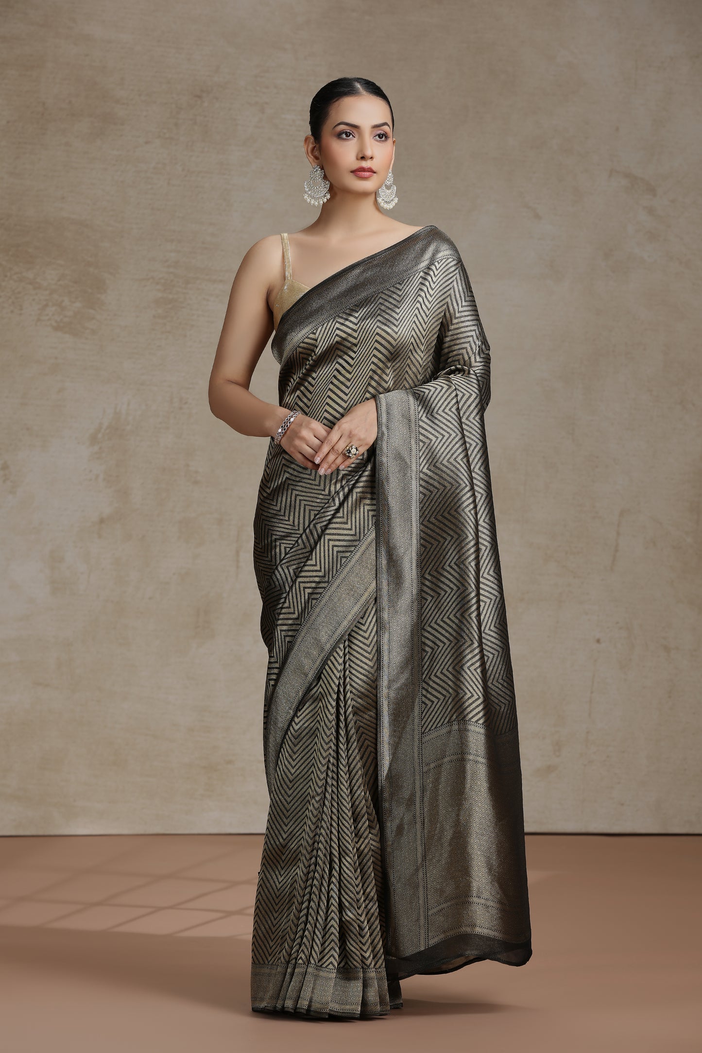 Black Dola Silk Saree with Woven Detailing