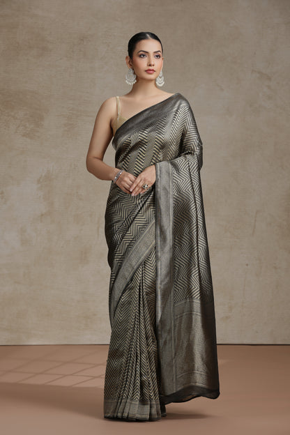 Black Dola Silk Saree with Woven Detailing