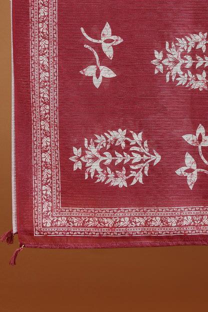 Maroon Floral Printed Dupatta with Border Detailing