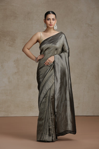Black Dola Silk Saree with Woven Detailing