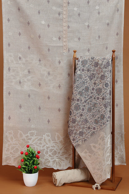 Beige Printed Kora Silk Kurta with Satin Silk Salwaar