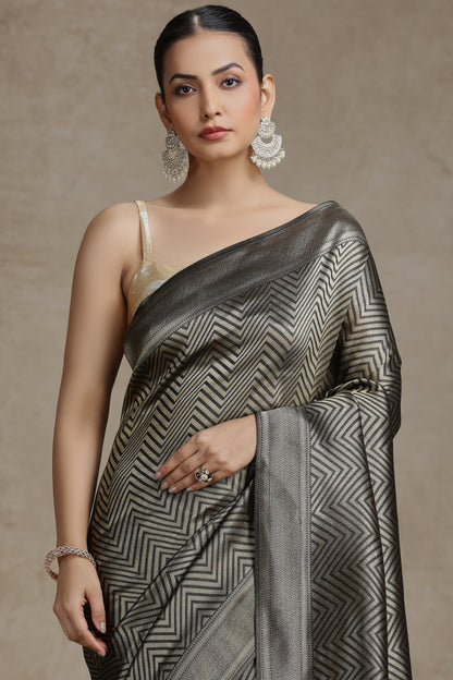 Black Dola Silk Saree with Woven Detailing