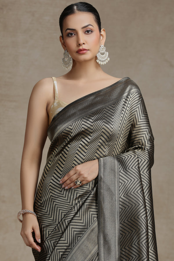 Black Dola Silk Saree with Woven Detailing