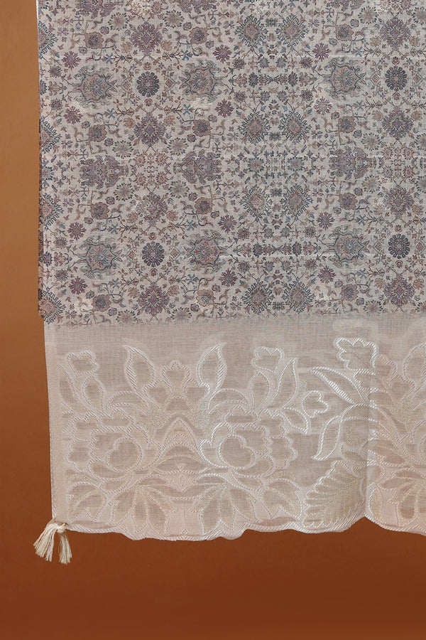 Beige Printed Kora Silk Kurta with Satin Silk Salwaar