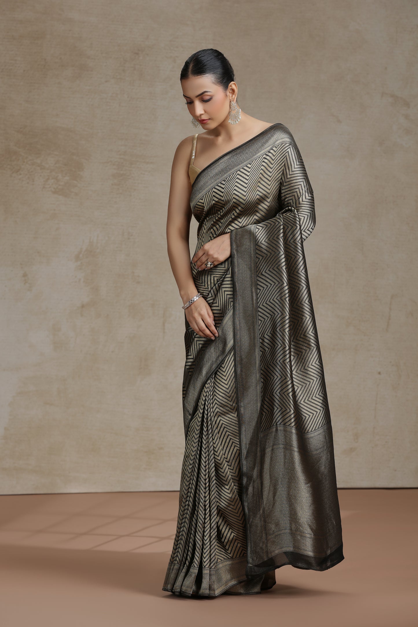 Black Dola Silk Saree with Woven Detailing