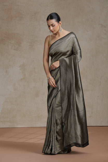 Black Dola Silk Saree with Woven Detailing