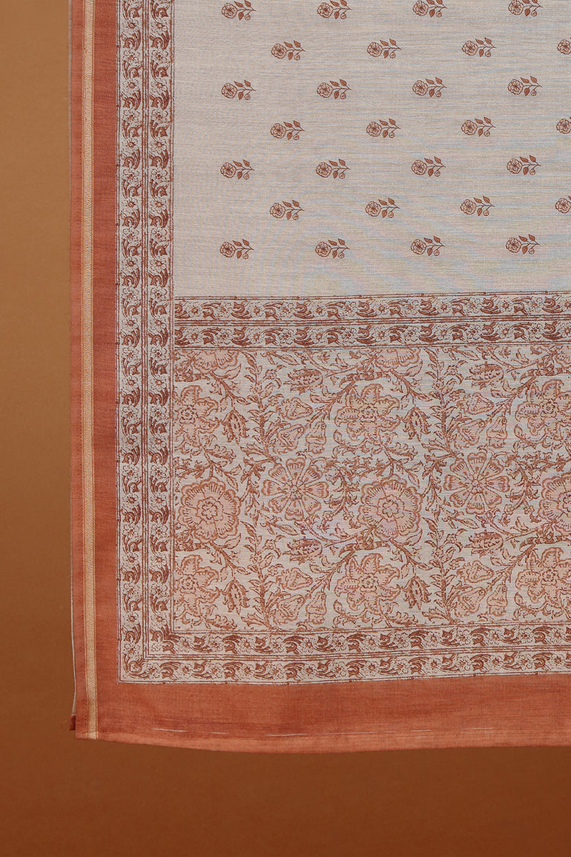 Brown Printed Chanderi Kurta with Delicate Floral Motifs