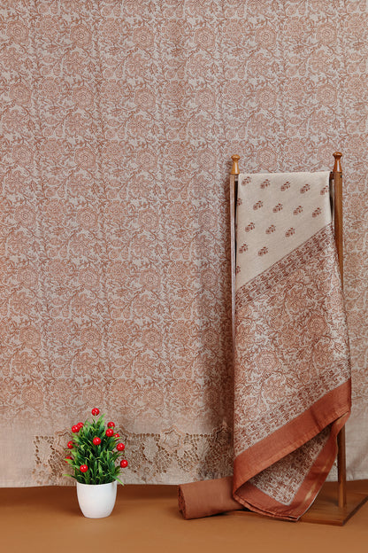 Brown Printed Chanderi Kurta with Delicate Floral Motifs