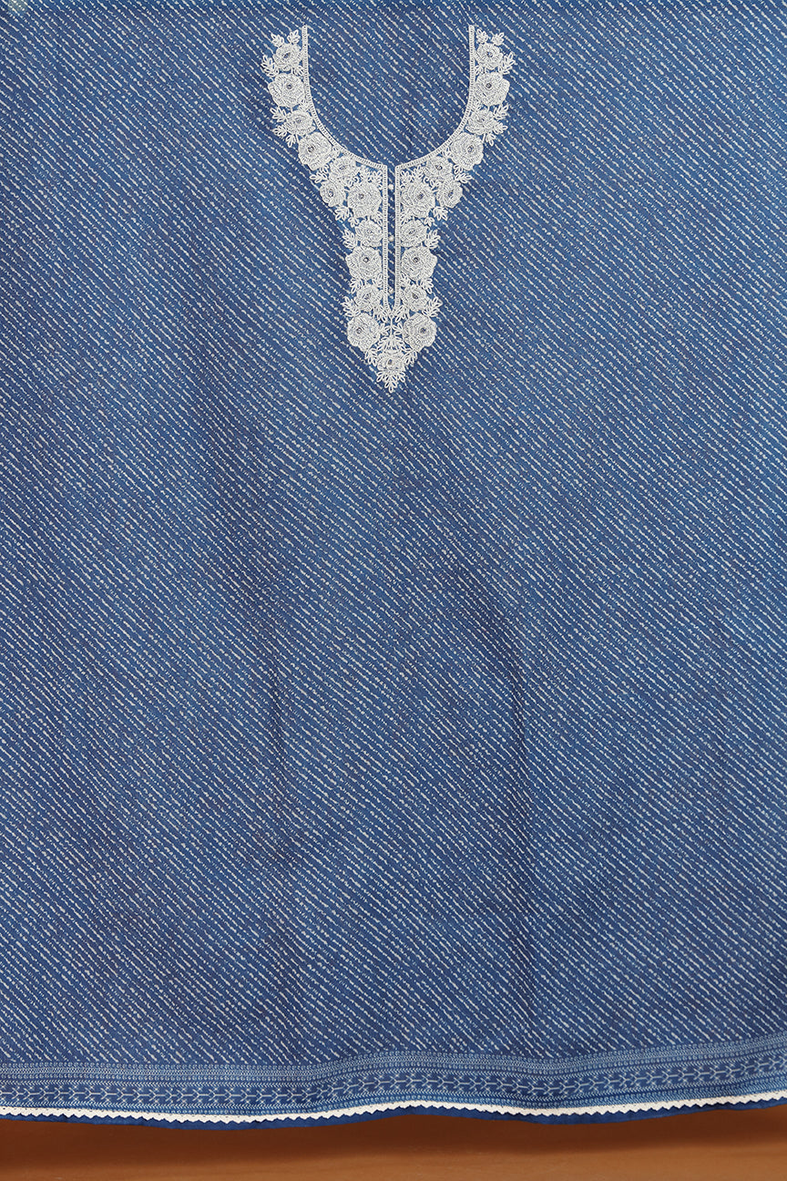 Indigo Kurta with Contrast White Embroidered Neckline