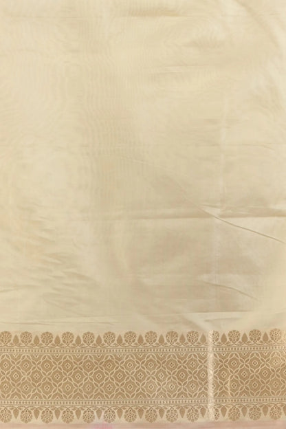 Ivory White Dola Silk Saree with Unstitched Blouse