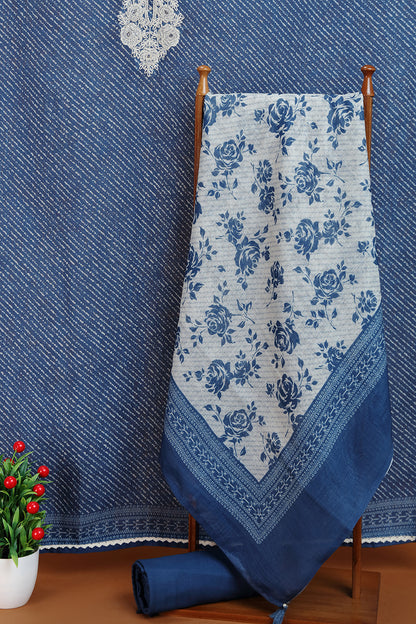 Indigo Kurta with Contrast White Embroidered Neckline