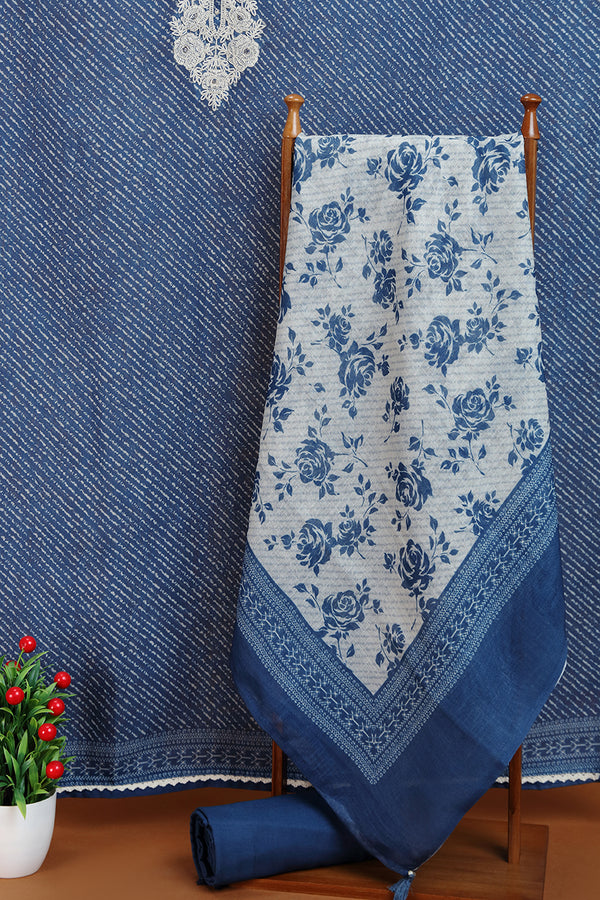 Indigo Kurta with Contrast White Embroidered Neckline