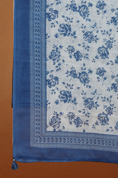 Indigo Kurta with Contrast White Embroidered Neckline