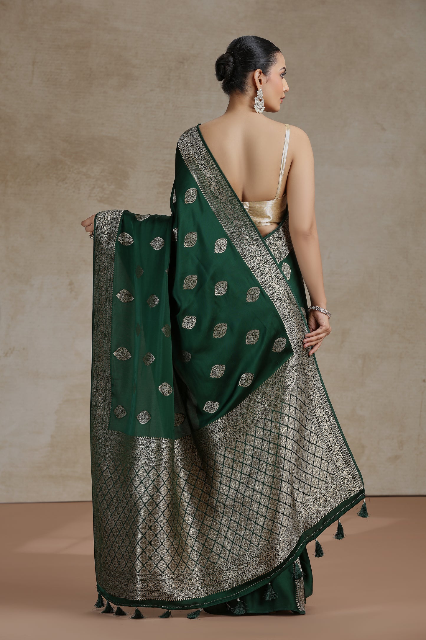 Bottle Green Dola Silk Saree with Woven Detailing