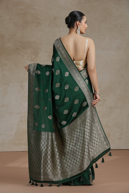 Bottle Green Dola Silk Saree with Woven Detailing
