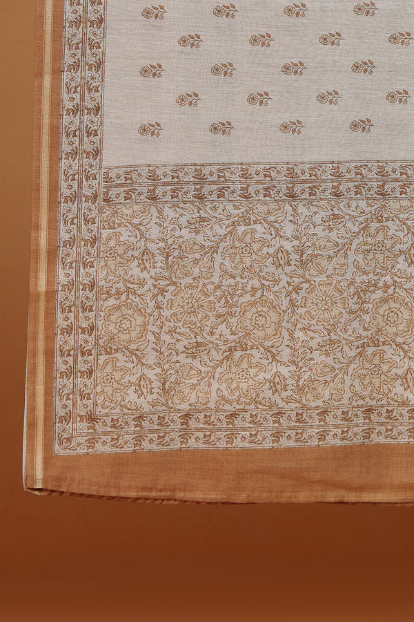 Taupe Printed Dupatta with Lace Border