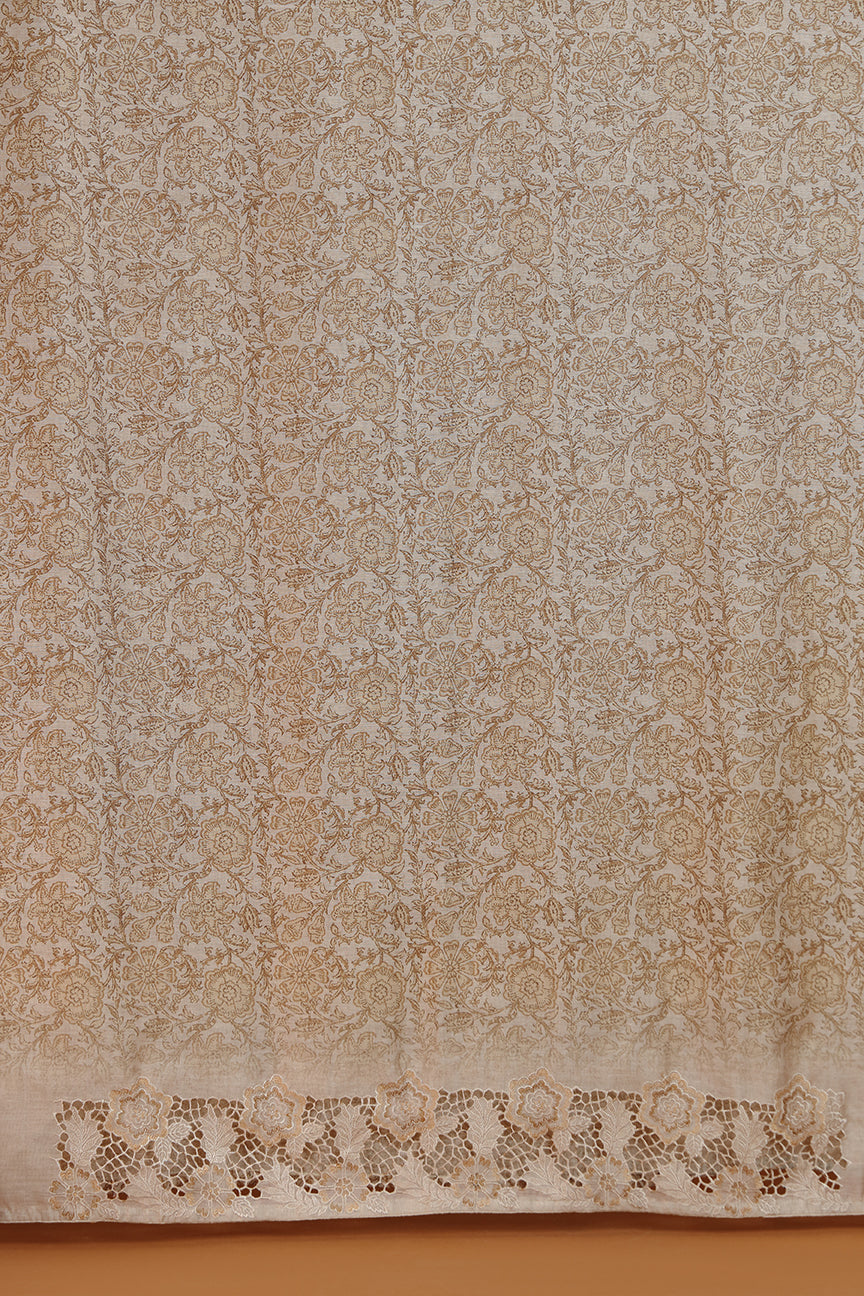 Taupe Printed Dupatta with Lace Border