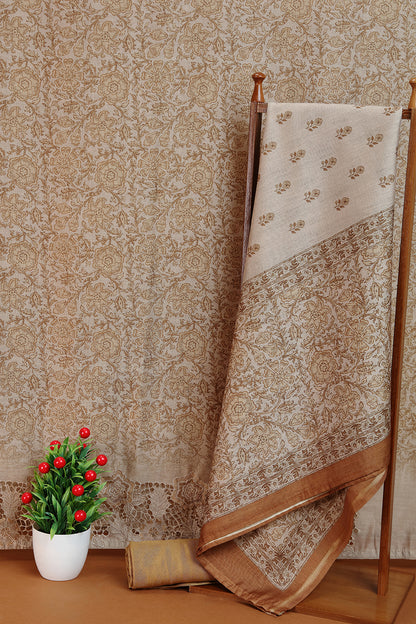 Taupe Printed Dupatta with Lace Border