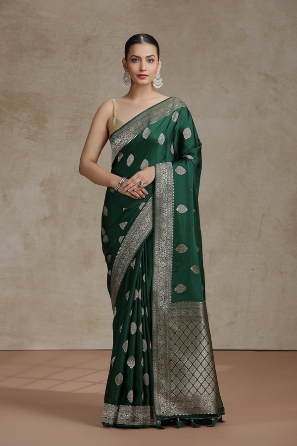 Bottle Green Dola Silk Saree with Woven Detailing