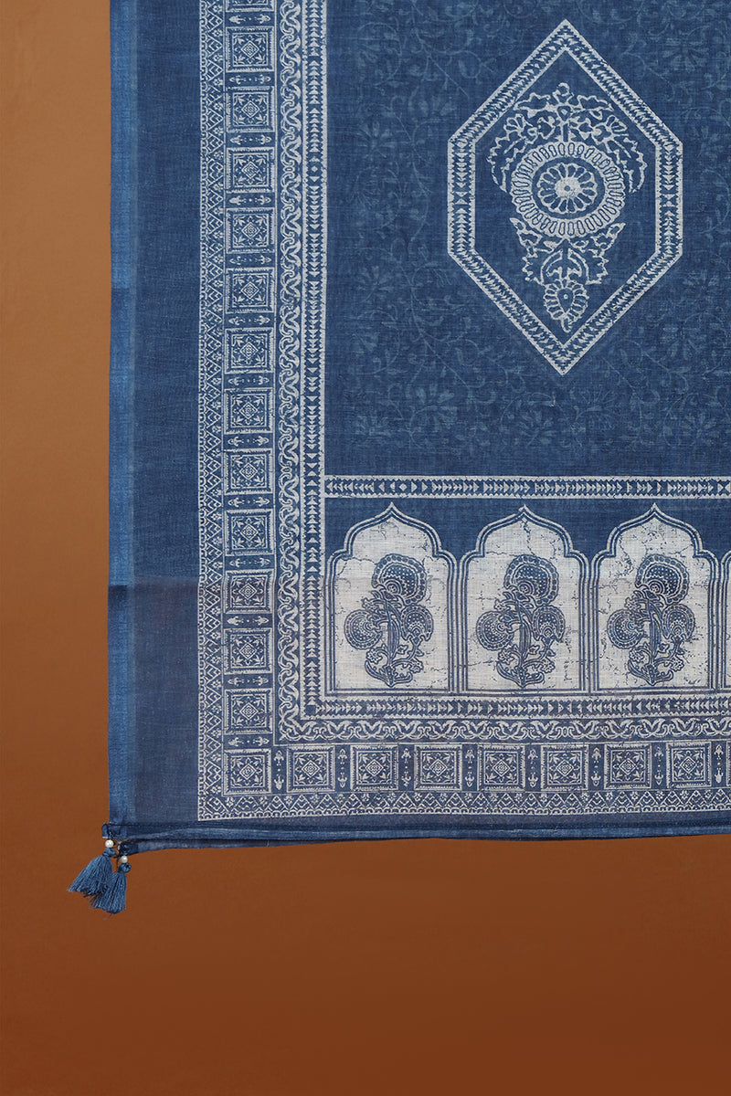 Blue Floral Printed Kurta with Front Placket Detail