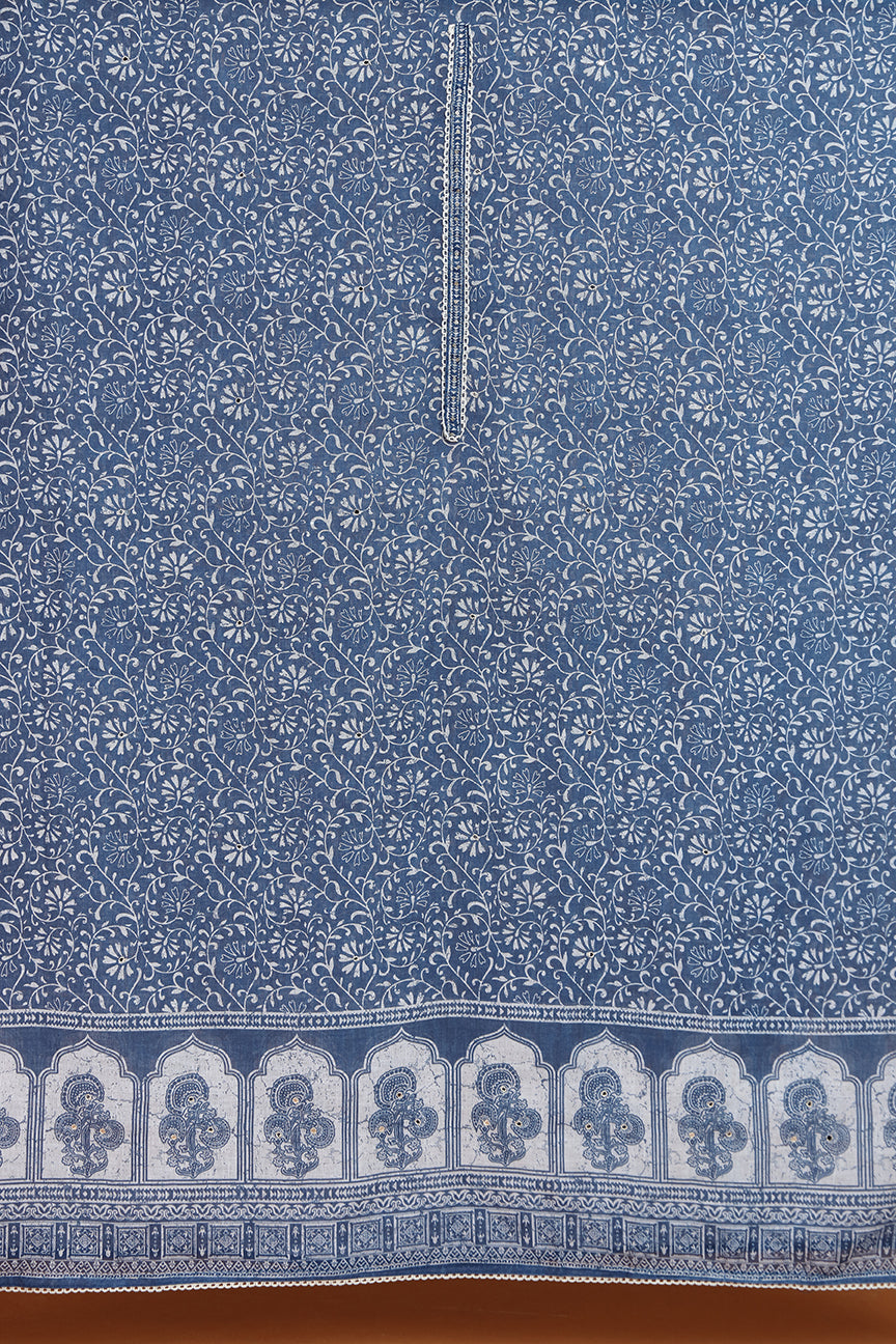 Blue Floral Printed Kurta with Front Placket Detail