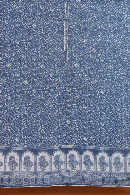 Blue Floral Printed Kurta with Front Placket Detail
