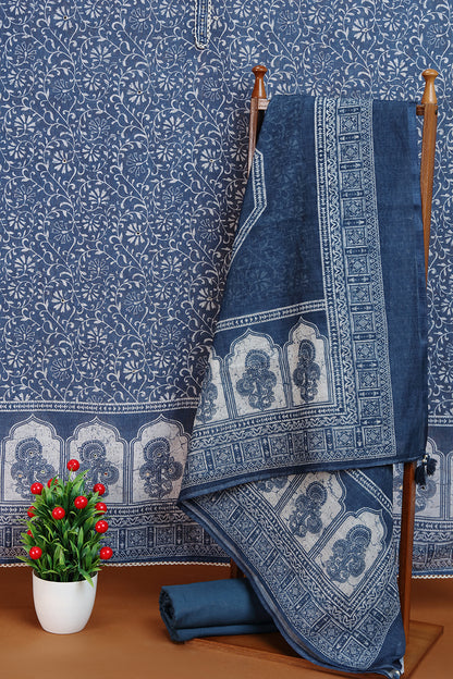 Blue Floral Printed Kurta with Front Placket Detail