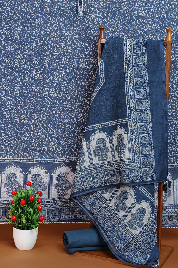 Blue Floral Printed Kurta with Front Placket Detail