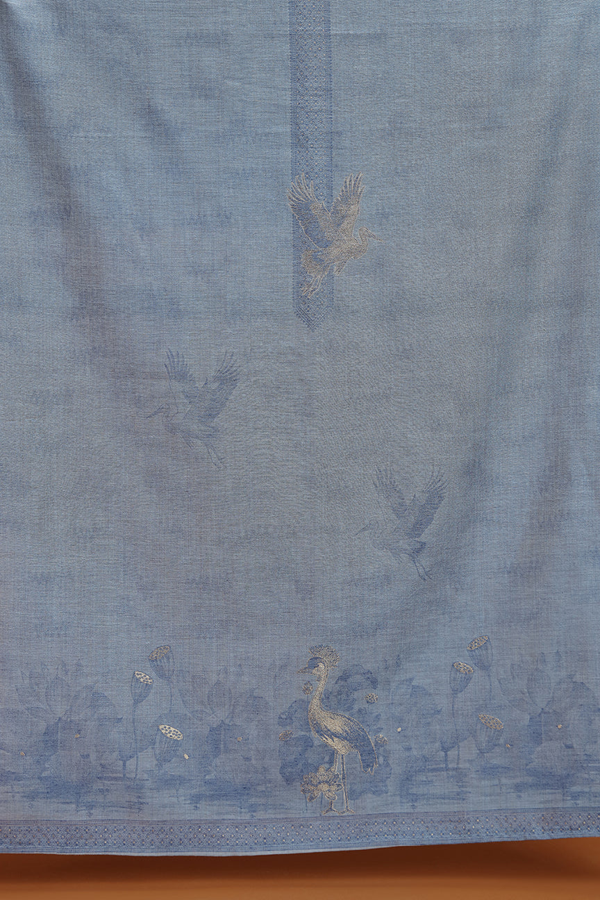 Blue Textured Dupatta with Bird Motif