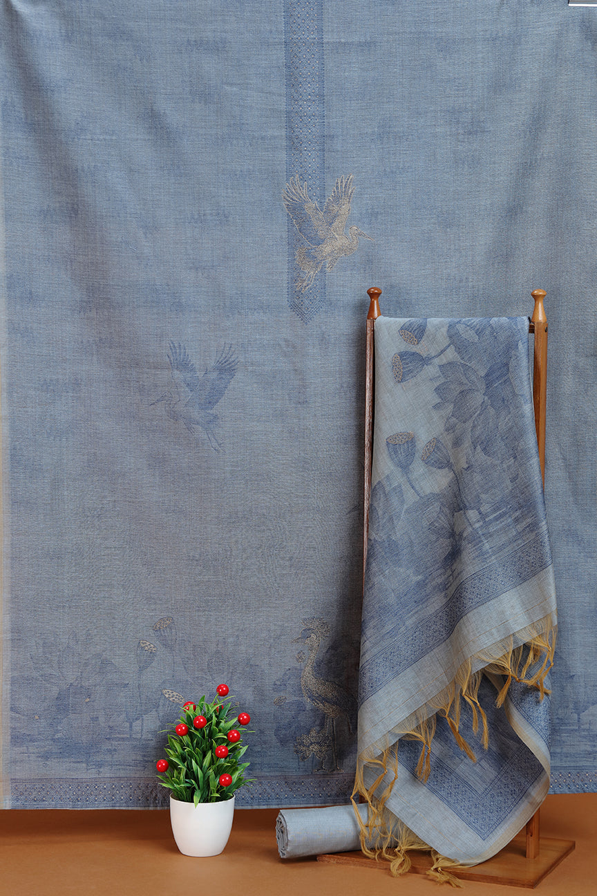 Blue Textured Dupatta with Bird Motif