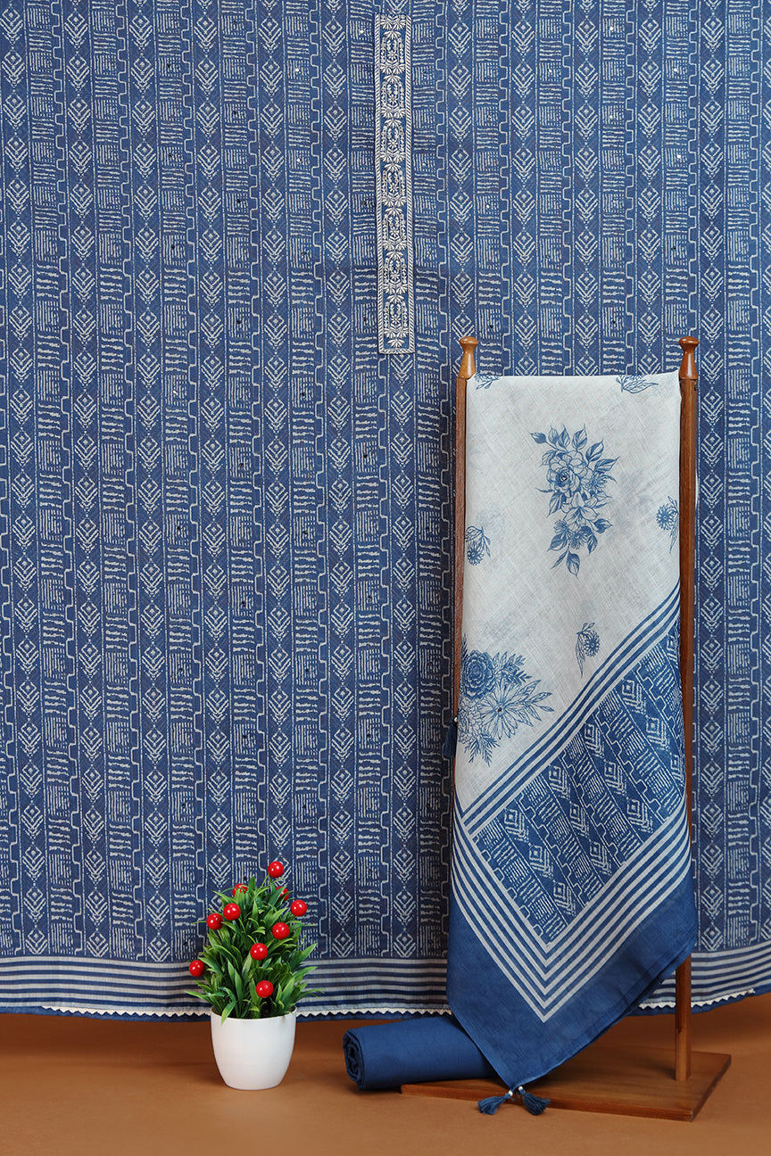 Floral Navy Blue Embroidered Set with Elegant Detailing