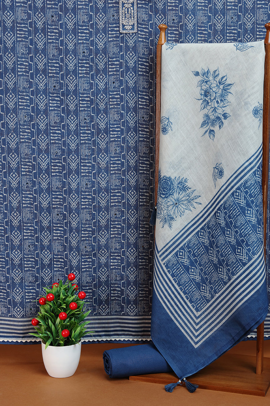 Floral Navy Blue Embroidered Set with Elegant Detailing