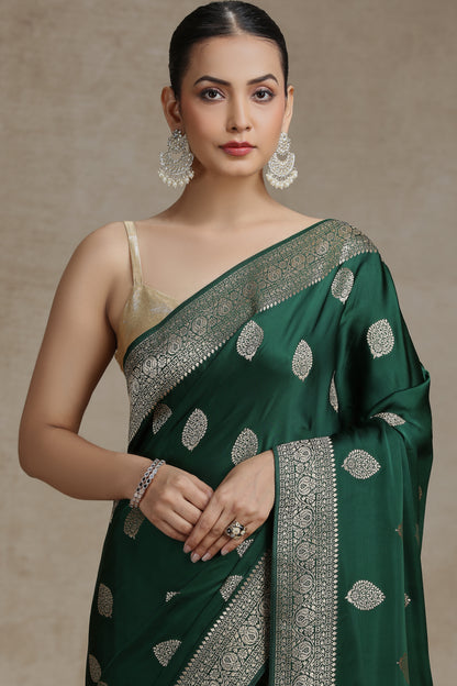 Bottle Green Dola Silk Saree with Woven Detailing