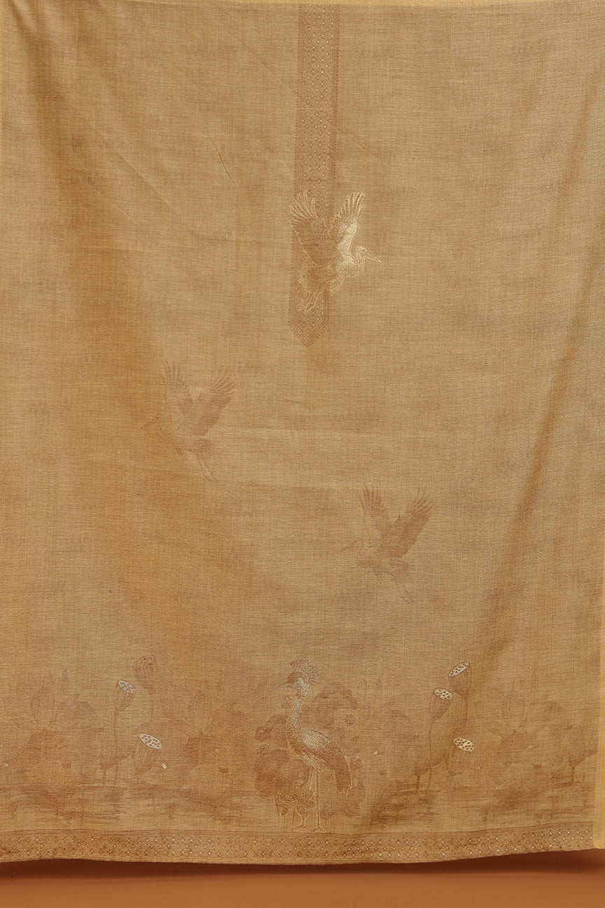 gold silk fabric with subtle patterns on a plain background