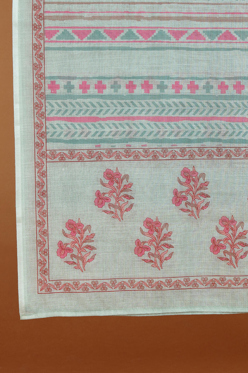 Sage Grey Printed Dupatta with Lace Detail