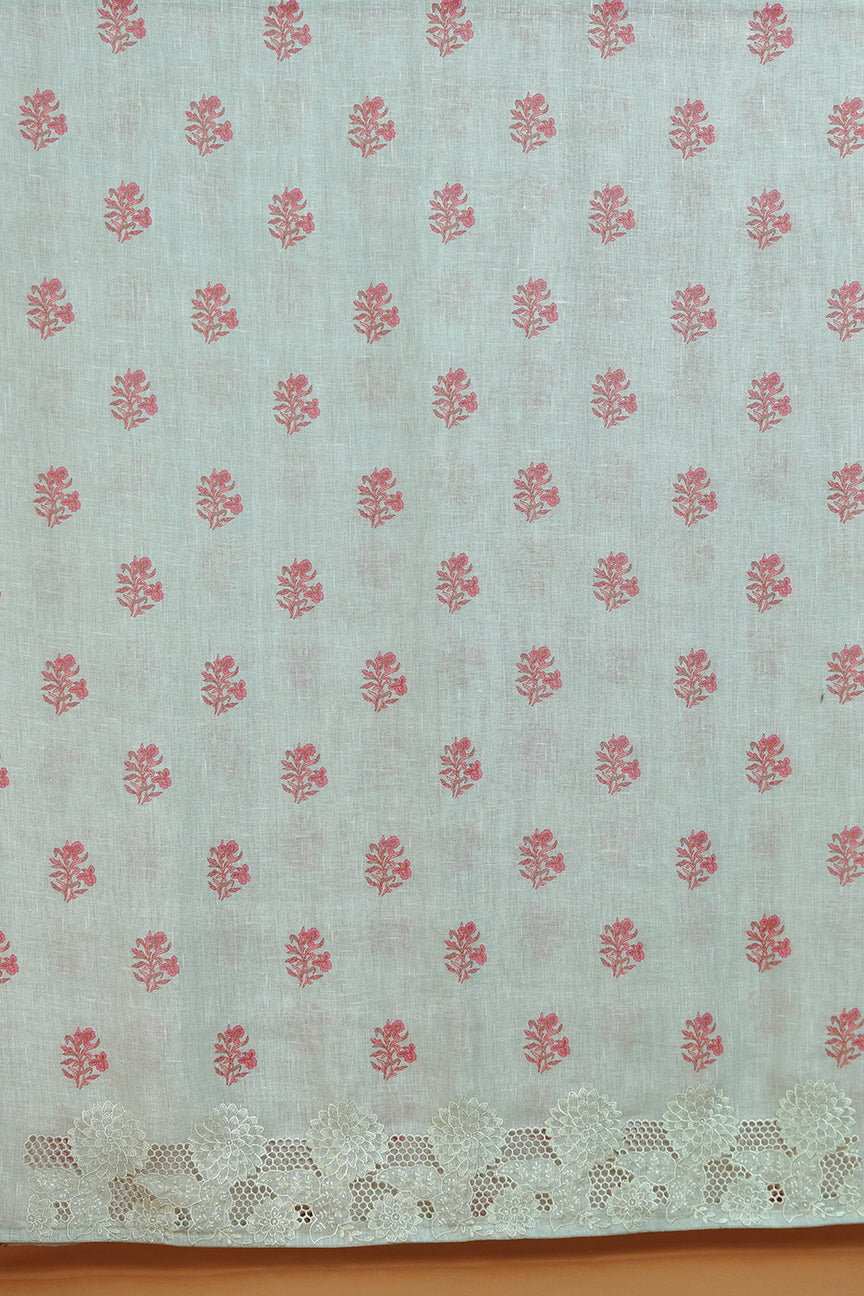 Sage Grey Printed Dupatta with Lace Detail