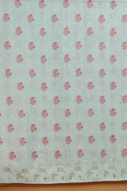 Sage Grey Printed Dupatta with Lace Detail