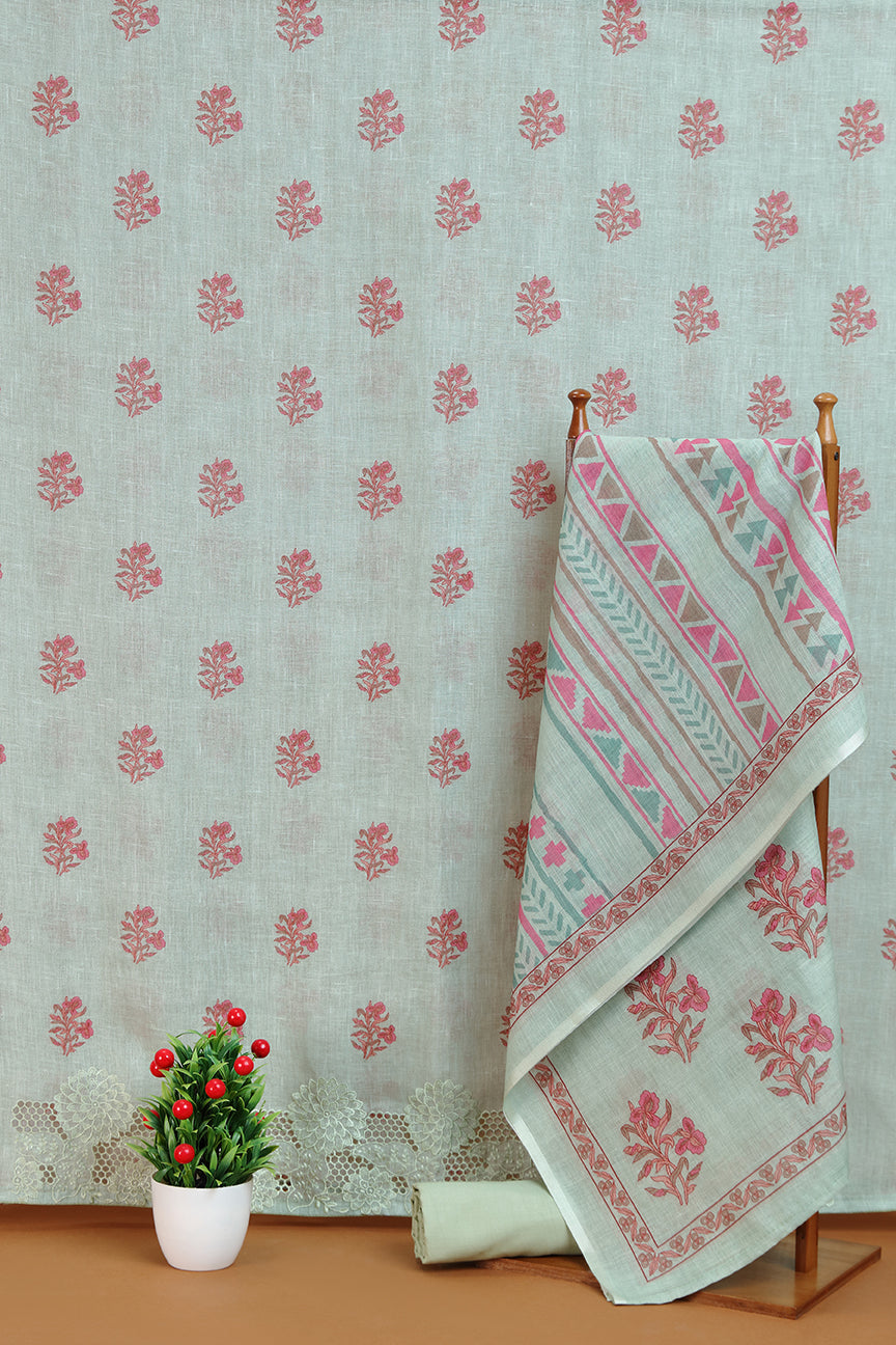 Sage Grey Printed Dupatta with Lace Detail