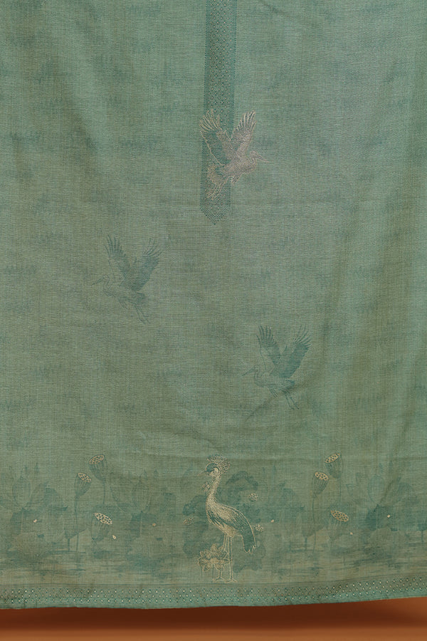 Peacock green silk fabric with Intricate Embroidery