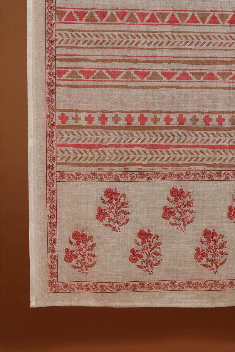 Mocha Taupe Printed Dupatta with Lace Detail