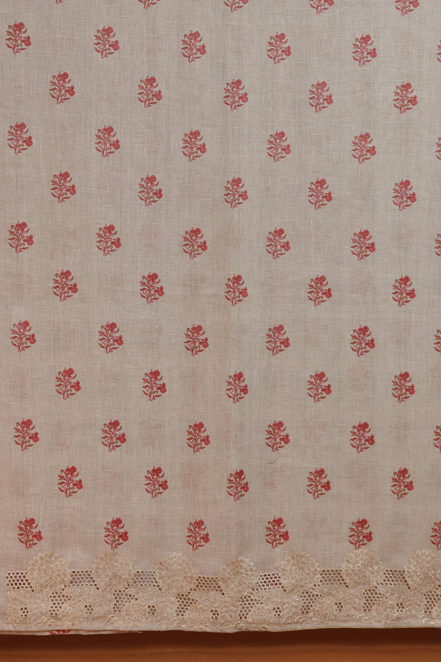 Mocha Taupe Printed Dupatta with Lace Detail