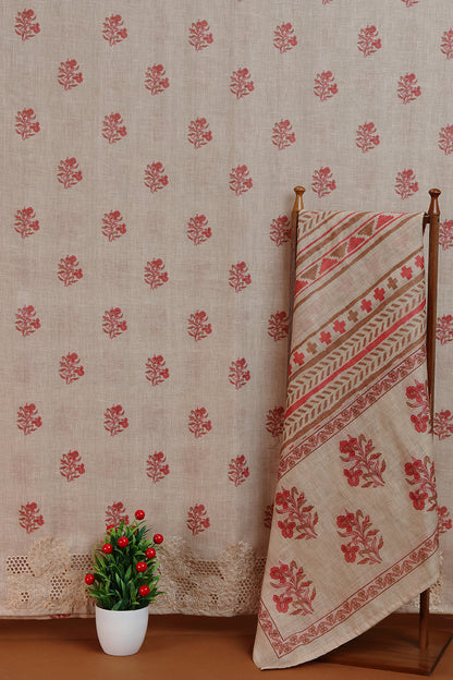 Mocha Taupe Printed Dupatta with Lace Detail